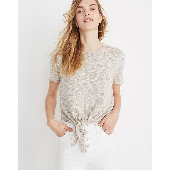 Madewell Sweater Tee Womens 2XS XXS Gray Knot Front Detail Cropped Fit Cotton - Picture 11 of 13